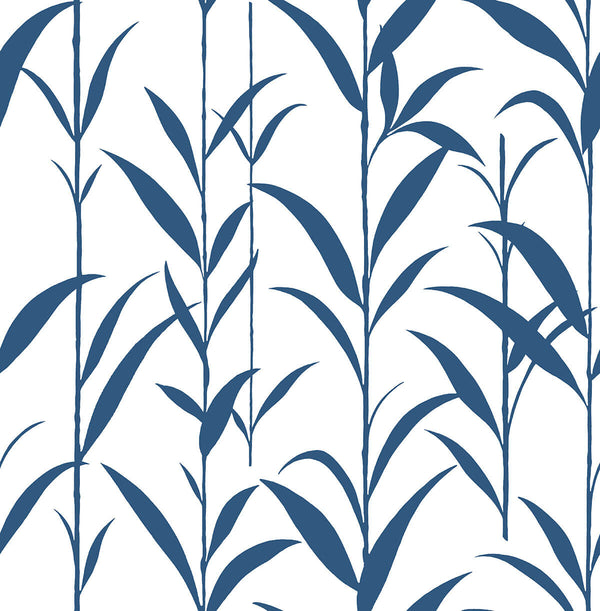 Malibu Ps Bamboo Leaves Contemporary Botanical - Navy Blue & White | Peel and Stick Removable Wallcovering