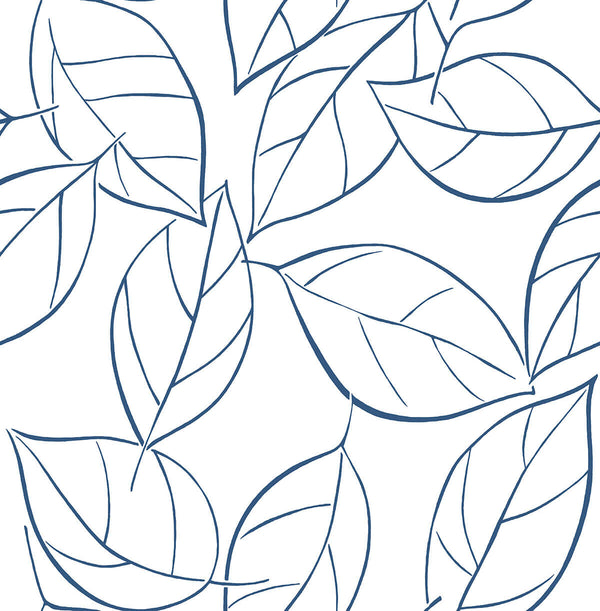 Malibu Ps Tossed Leaves Contemporary Botanical - Navy Blue | Peel and Stick Removable Wallcovering