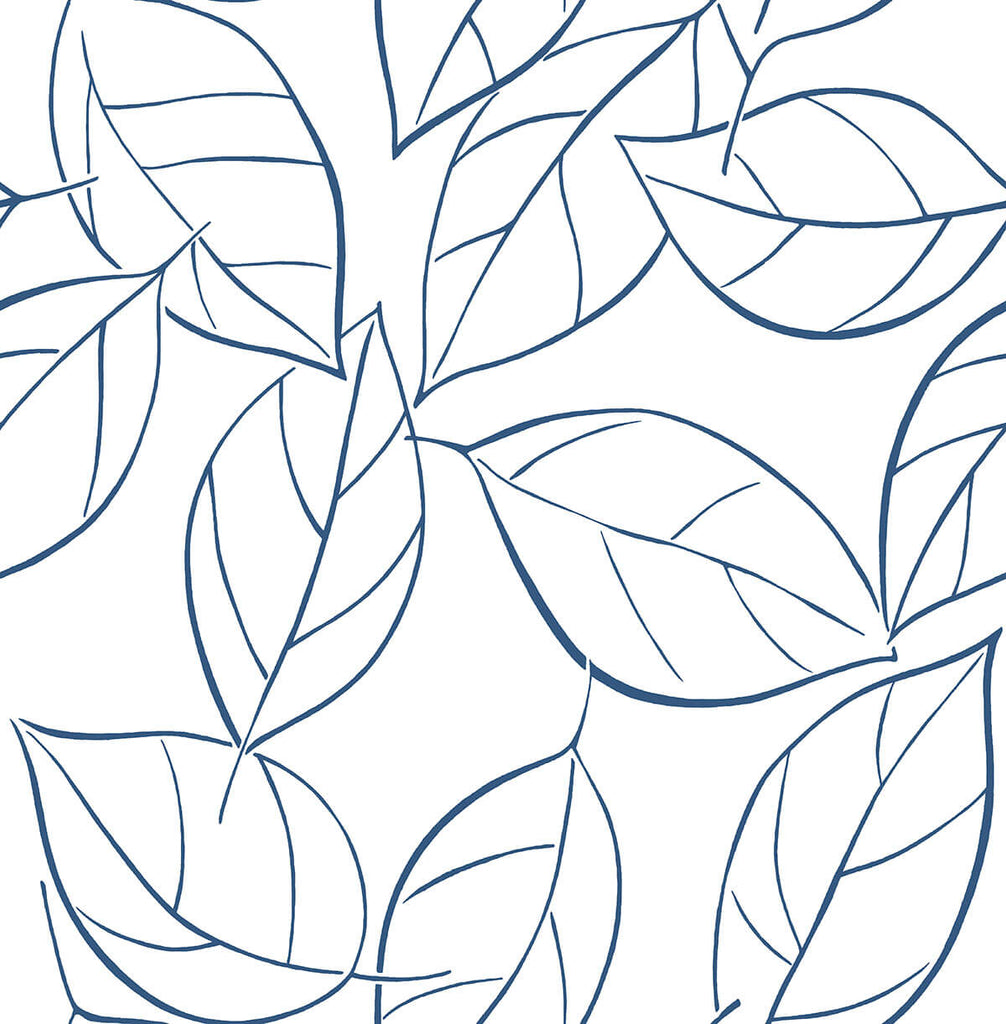 Malibu PS Tossed Leaves Contemporary Botanical - Navy Blue | Peel and Stick Removable Wallpaper