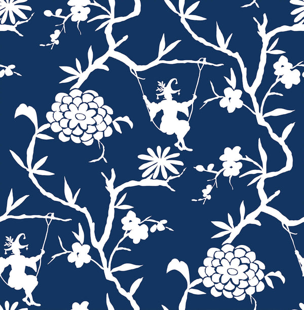 Malibu Ps Chinoiserie Silhouette Eclectic Chinoiserie - Navy Blue | Peel and Stick Removable Wallcovering