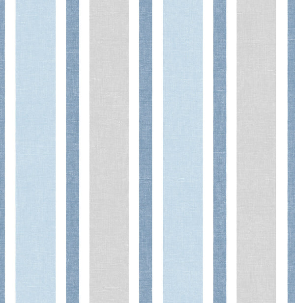 Malibu Ps Linen Cut Stripe Traditional Striped - Bluebird & Carrara | Peel and Stick Removable Wallcovering