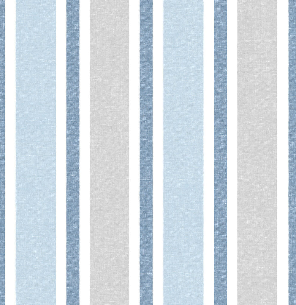 Malibu PS Linen Cut Stripe Traditional Striped - Bluebird & Carrara | Peel and Stick Removable Wallpaper