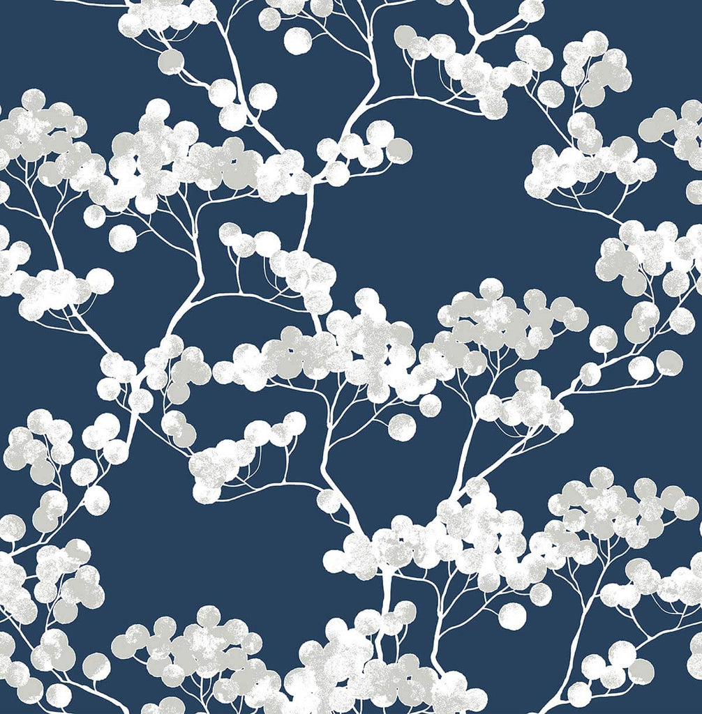 Malibu PS Cyprus Blossom Classical Floral - Navy Blue & Gray | Peel and Stick Removable Wallpaper