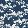 Malibu PS Cyprus Blossom Classical Floral - Navy Blue & Gray | Peel and Stick Removable Wallpaper