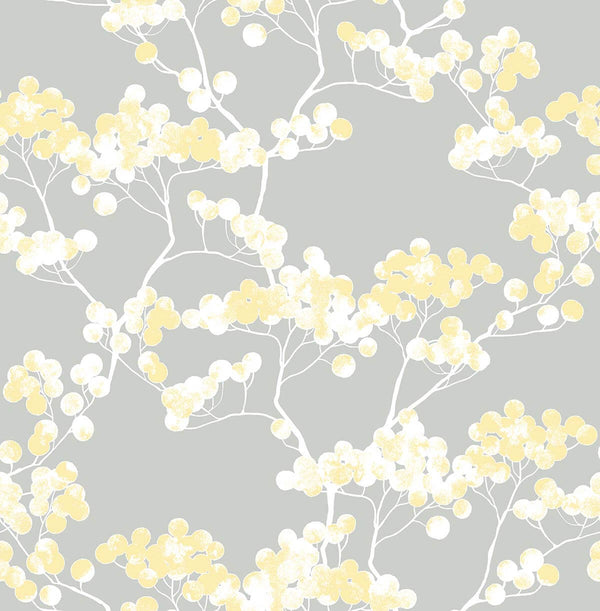 Malibu Ps Cyprus Blossom Classical Floral - Buttercup & Gray | Peel and Stick Removable Wallcovering