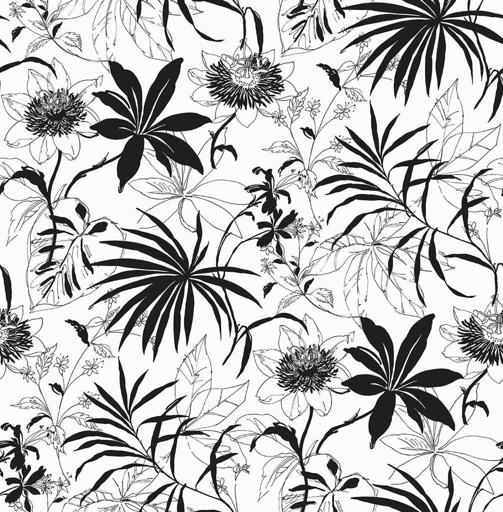 Malibu PS Tropical Garden Bohemian Botanical - Black & White | Peel and Stick Removable Wallpaper