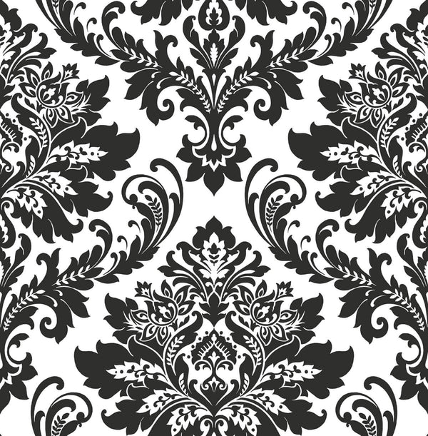 Malibu Ps Damask Traditional Damask - Black & White | Peel and Stick Removable Wallcovering