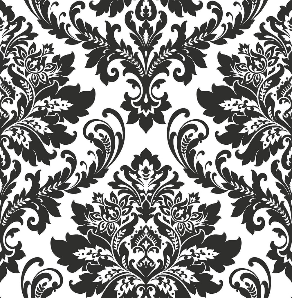 Malibu PS Damask Traditional Damask - Black & White | Peel and Stick Removable Wallpaper