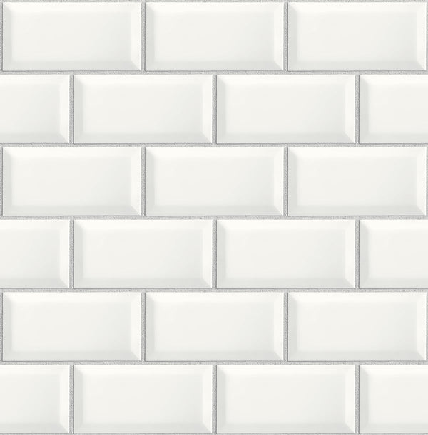 Malibu Ps Large Subway Tile Contemporary Tile - Alabaster & Grey | Peel and Stick Removable Wallcovering