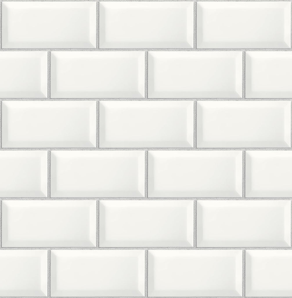 Malibu PS Large Subway Tile Contemporary Tile - Alabaster & Grey | Peel and Stick Removable Wallpaper