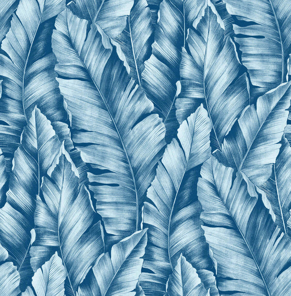 Malibu Ps Baha Banana Leaves Tropical Botanical - Regatta Blue | Peel and Stick Removable Wallcovering