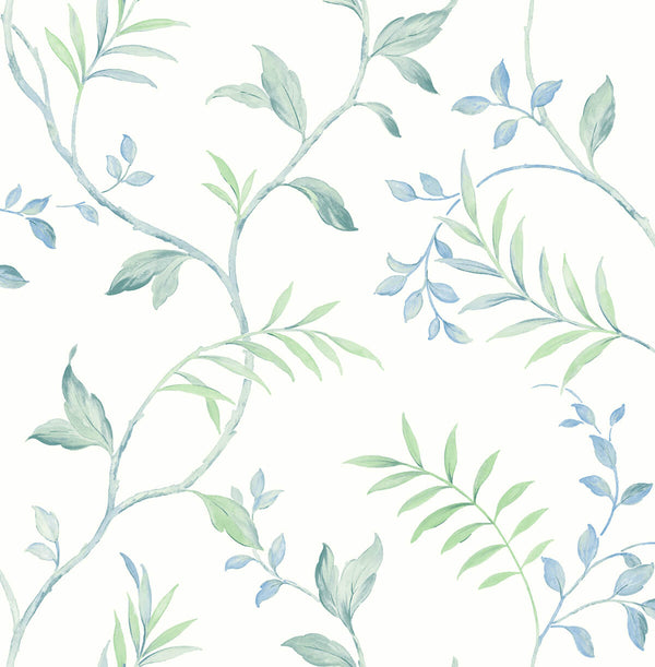 Malibu Ps Watercolor Leaf Trail Bohemian Botanical - Sea Glass | Peel and Stick Removable Wallcovering