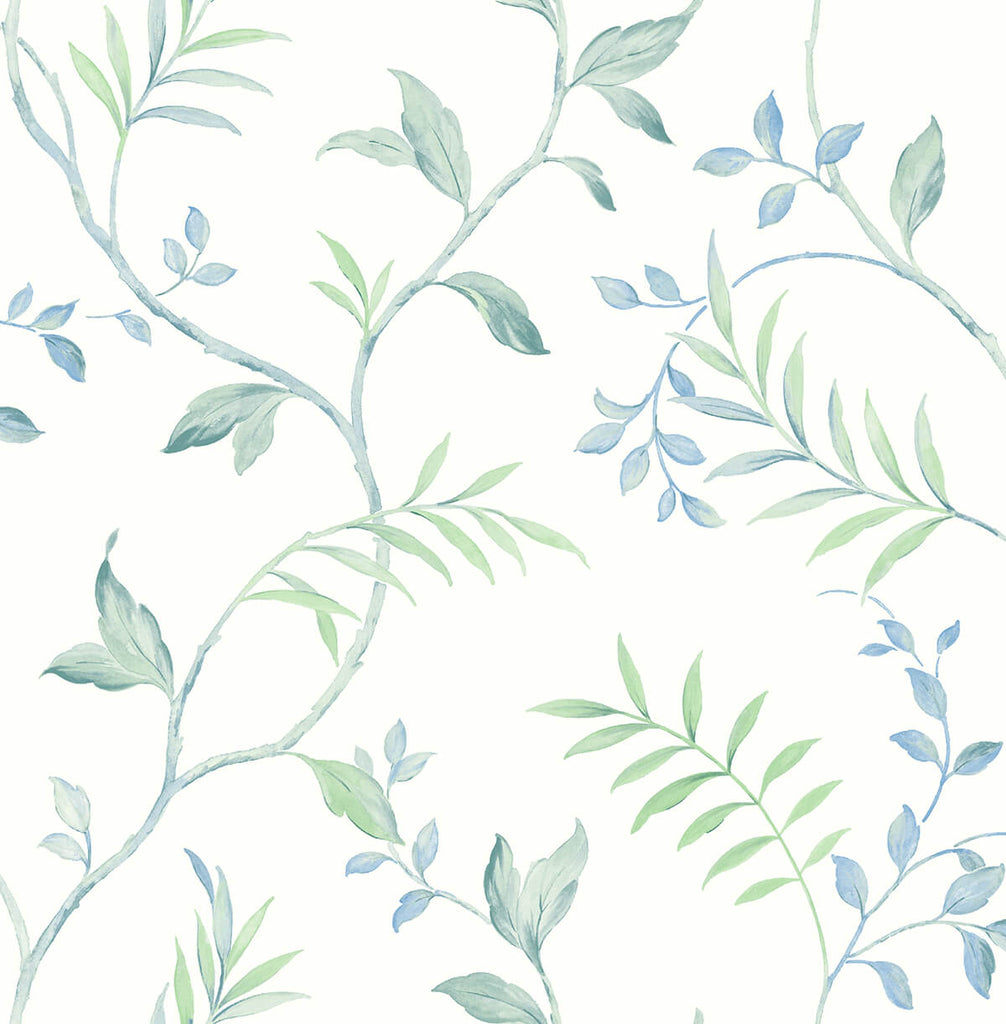 Malibu PS Watercolor Leaf Trail Bohemian Botanical - Sea Glass | Peel and Stick Removable Wallpaper