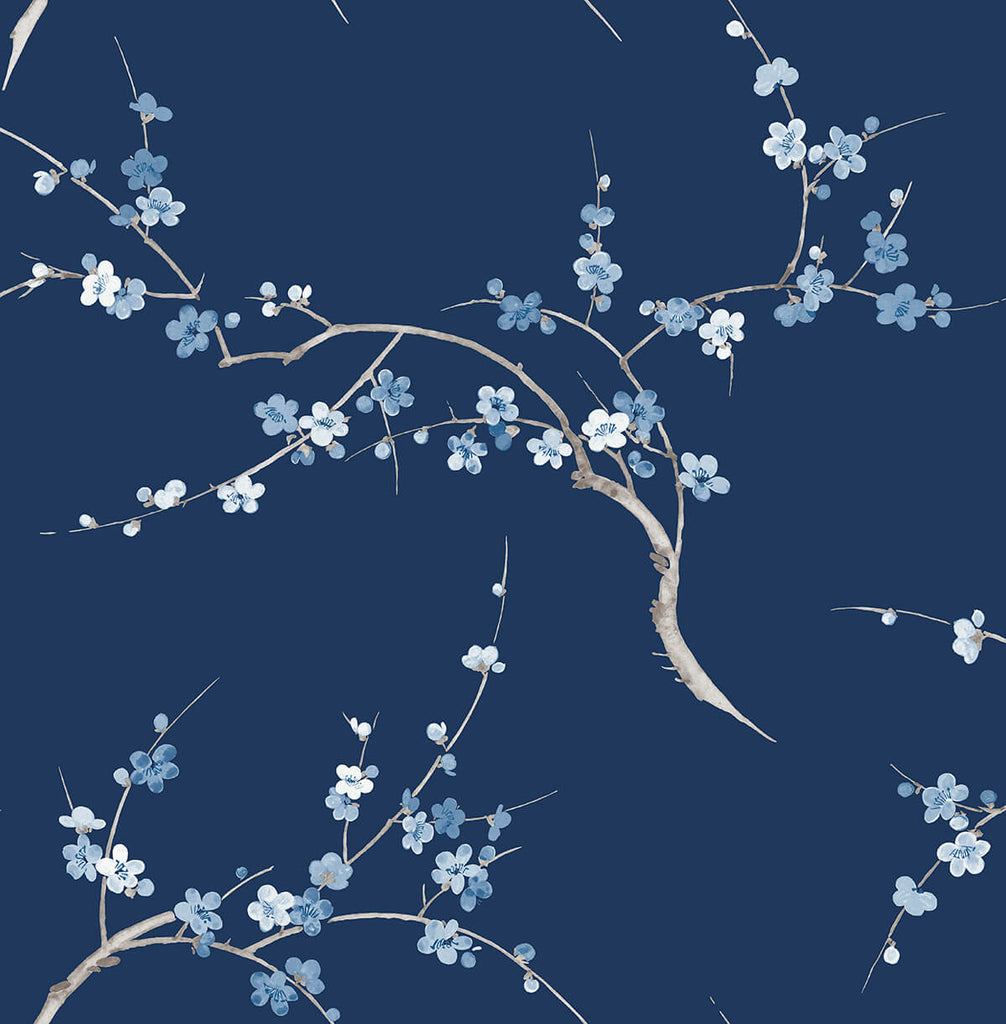 Malibu PS Cherry Blossom Floral Eclectic Floral - Navy & Blue Jay | Peel and Stick Removable Wallpaper