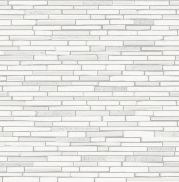 Malibu Ps Faux Mosaic Strip Tile Contemporary Tile - Metallic Pearl & Gray | Peel and Stick Removable Wallcovering
