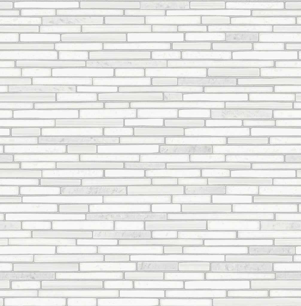 Malibu PS Faux Mosaic Strip Tile Contemporary Tile - Metallic Pearl & Gray | Peel and Stick Removable Wallpaper