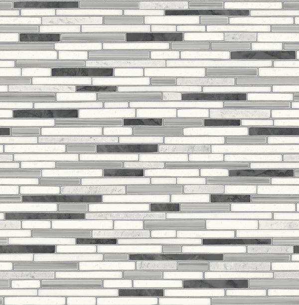 Malibu Ps Faux Mosaic Strip Tile Contemporary Tile - Wrought Iron & Gray | Peel and Stick Removable Wallcovering