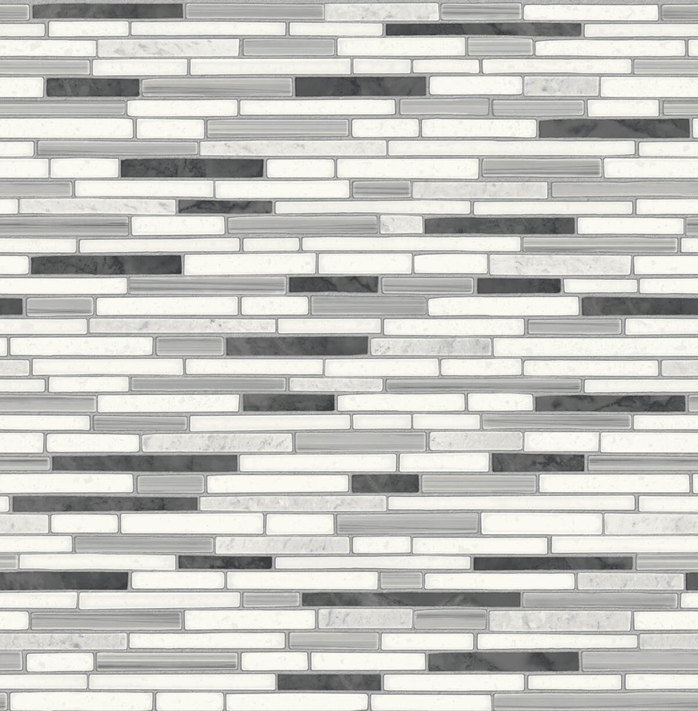 Malibu PS Faux Mosaic Strip Tile Contemporary Tile - Wrought Iron & Gray | Peel and Stick Removable Wallpaper