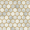 Malibu PS Inlay Hexagon Contemporary Tile - Alaska Grey & Metallic Gold | Peel and Stick Removable Wallpaper
