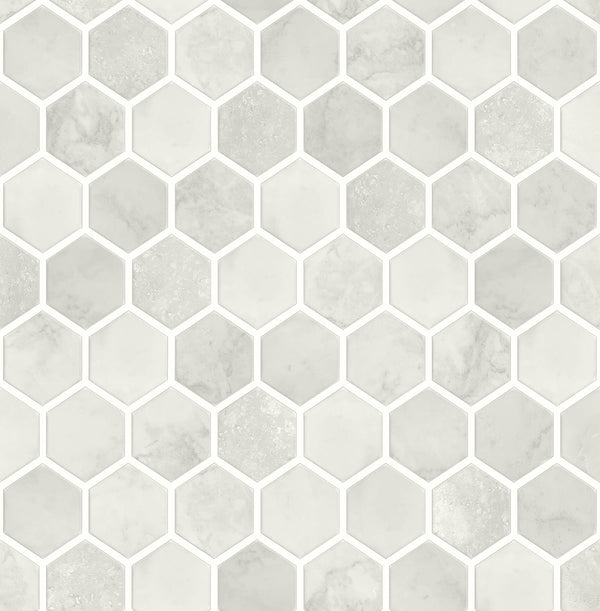 Malibu Ps Inlay Hexagon Contemporary Tile - Cream Neutral | Peel and Stick Removable Wallcovering