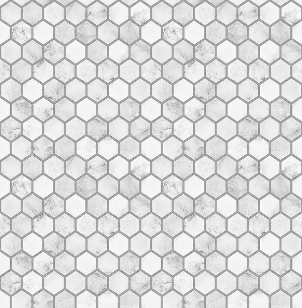 Malibu Ps Marble Hexagon Contemporary Tile - Carrara & Argos Grey | Peel and Stick Removable Wallcovering