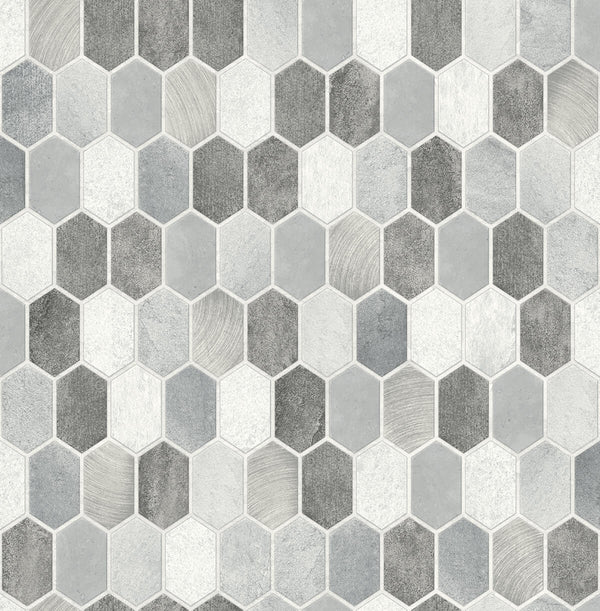 Malibu Ps Brushed Hex Tile Contemporary Tile - Icy Grey & Nickel | Peel and Stick Removable Wallcovering