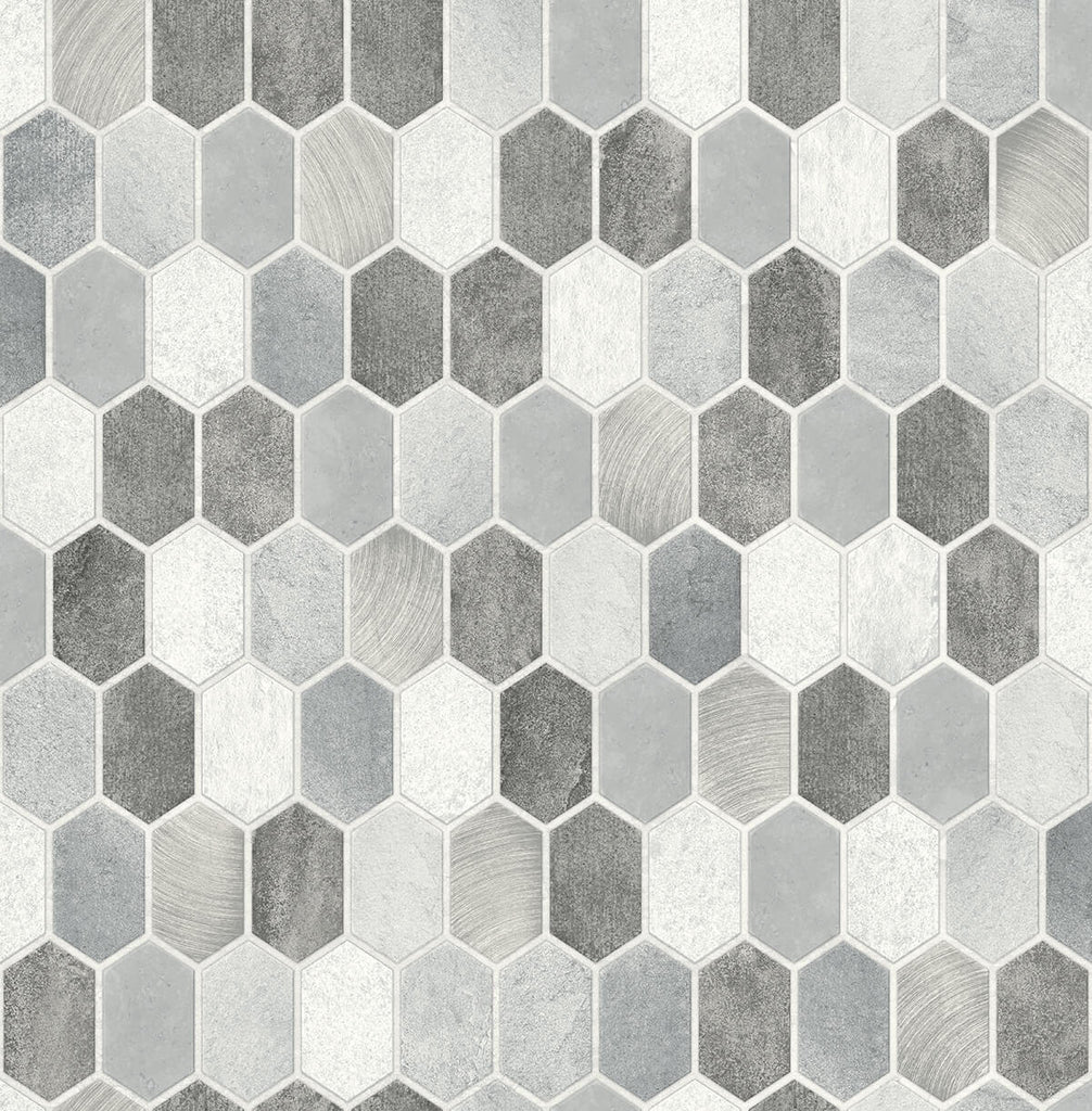 Malibu PS Brushed Hex Tile Contemporary Tile - Icy Grey & Nickel | Peel and Stick Removable Wallpaper