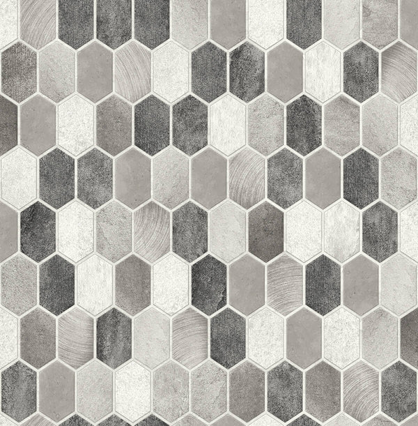 Malibu Ps Brushed Hex Tile Contemporary Tile - Pavestone & Chrome | Peel and Stick Removable Wallcovering