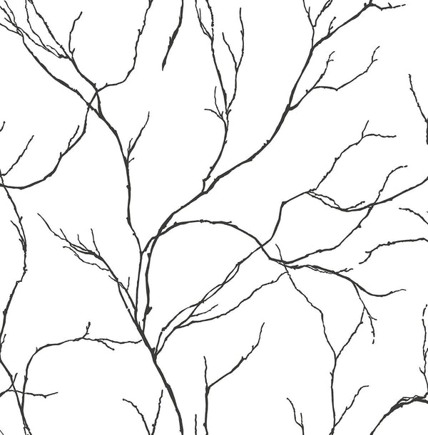Malibu Ps Delicate Branches Contemporary Botanical - Ebony | Peel and Stick Removable Wallcovering
