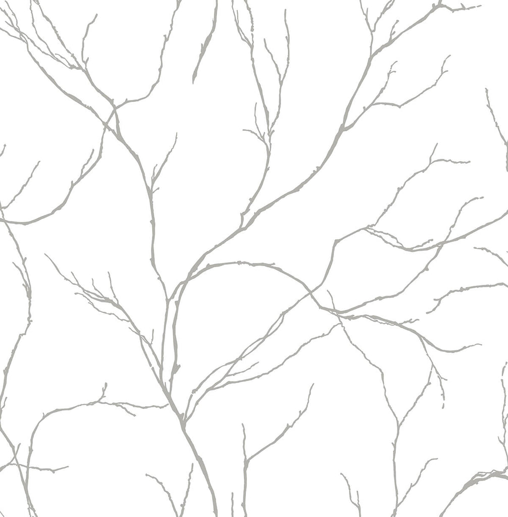 Malibu PS Delicate Branches Contemporary Botanical - Metallic Silver | Peel and Stick Removable Wallpaper