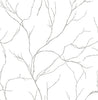 Malibu PS Delicate Branches Contemporary Botanical - Metallic Silver | Peel and Stick Removable Wallpaper