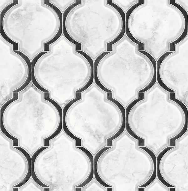 Malibu Ps Marbled Ogee Contemporary Tile - Onyx & Carrara | Peel and Stick Removable Wallcovering