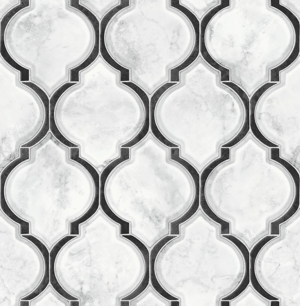 Malibu PS Marbled Ogee Contemporary Tile - Onyx & Carrara | Peel and Stick Removable Wallpaper