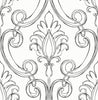 Malibu PS Sketched Damask Traditional Damask - Ebony | Peel and Stick Removable Wallpaper
