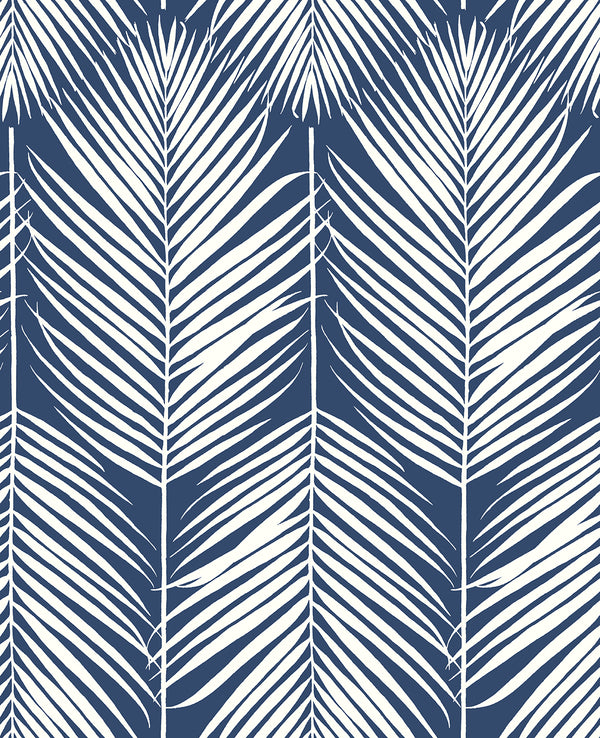 Malibu Ps Palm Silhouette Tropical Botanical - Coastal Blue | Peel and Stick Removable Wallcovering