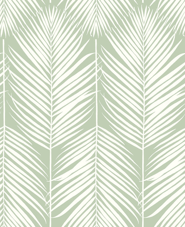 Malibu Ps Palm Silhouette Tropical Botanical - Pastel Green | Peel and Stick Removable Wallcovering