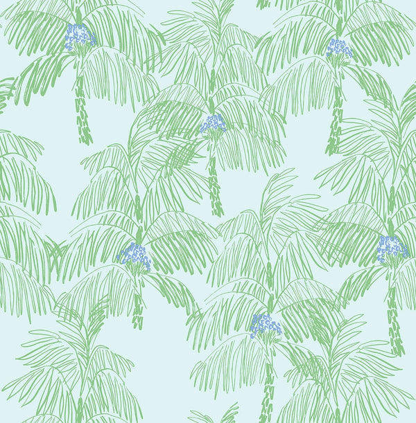 Malibu Ps Palm Beach Tropical Botanical - Baby Blue & Seafoam | Peel and Stick Removable Wallcovering