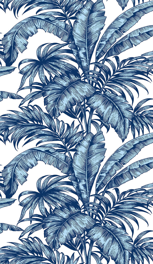 Malibu PS Palm Jungle Tropical Botanical - Marine Blue | Peel and Stick Removable Wallpaper
