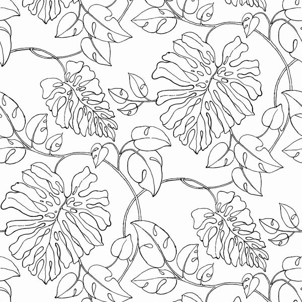 Malibu Ps Tropical Linework Tropical Botanical - Black & White | Peel and Stick Removable Wallcovering