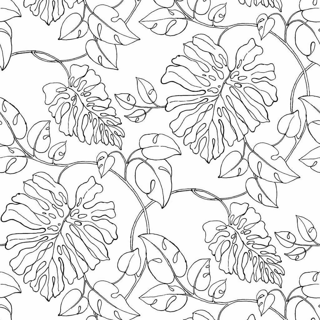 Malibu PS Tropical Linework Tropical Botanical - Black & White | Peel and Stick Removable Wallpaper
