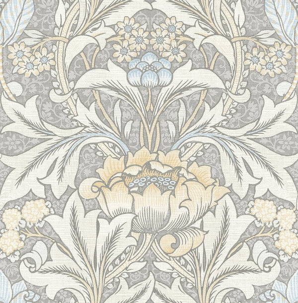 Malibu Ps Acanthus Floral Vintage Floral - Daydream Grey & Pearl Blue - Peel and Stick Removable Wallcovering