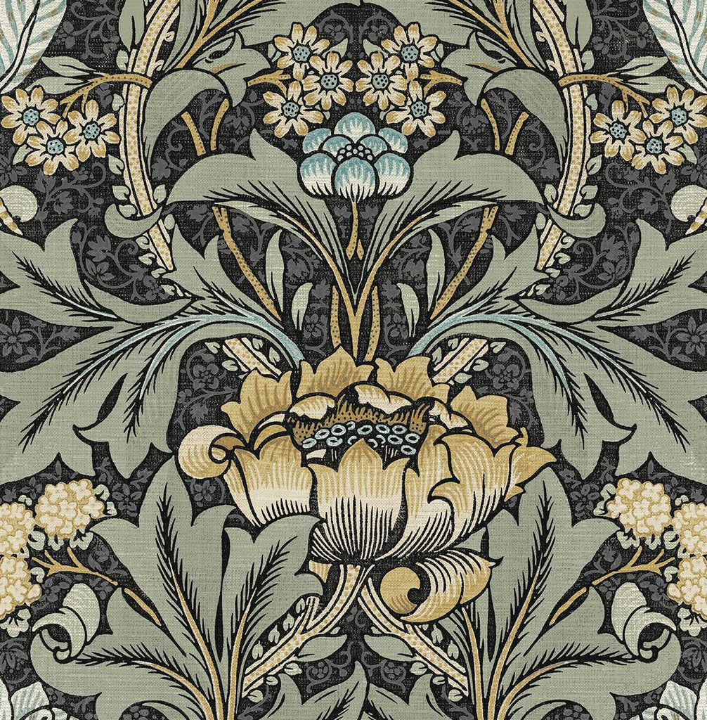 Malibu PS Acanthus Floral Vintage Floral - Charocal & Goldenrod | Peel and Stick Removable Wallpaper