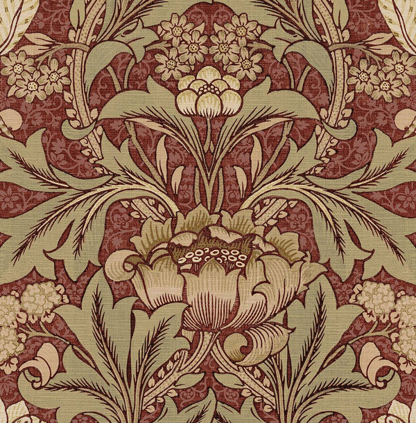 Malibu Ps Acanthus Floral Vintage Floral - Red Clay & Lichen | Peel and Stick Removable Wallcovering