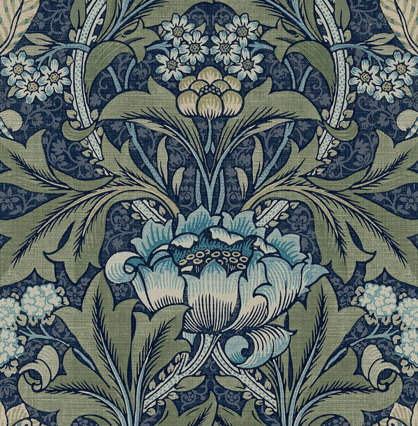 Malibu Ps Acanthus Floral Vintage Floral - Denim & Sage | Peel and Stick Removable Wallcovering