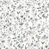 Malibu PS Wildflowers Contemporary Floral - Charcoal & Bluestone | Peel and Stick Removable Wallpaper