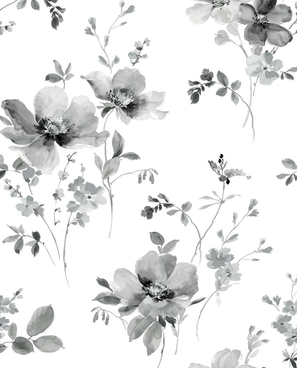 Malibu Ps Watercolor Windflower Contemporary Floral - Inkwell & Heather | Peel and Stick Removable Wallcovering
