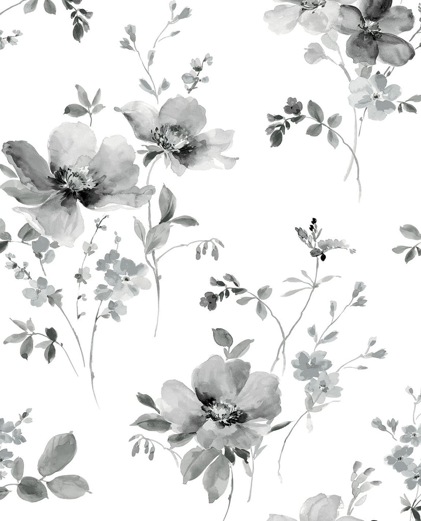 Malibu PS Watercolor Windflower Contemporary Floral - Inkwell & Heather | Peel and Stick Removable Wallpaper