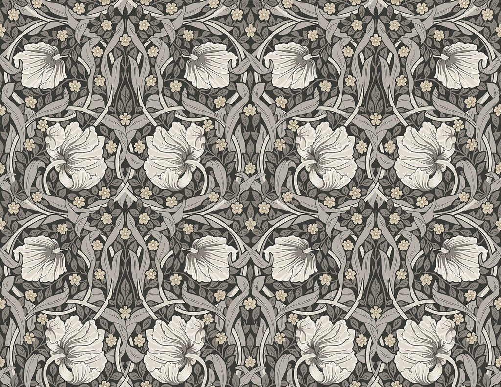 Malibu PS Pimpernel Floral Vintage Floral - Charcoal & Pearl Grey | Peel and Stick Removable Wallpaper
