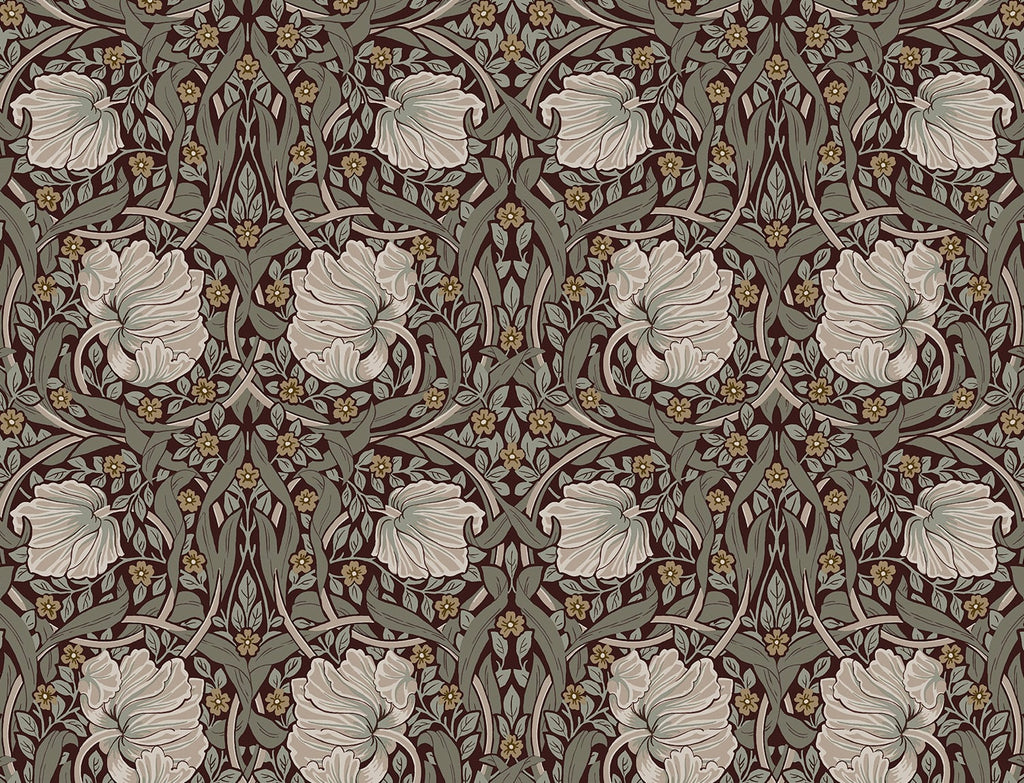 Malibu PS Pimpernel Floral Vintage Floral - Auburn & Eucalyptus | Peel and Stick Removable Wallpaper