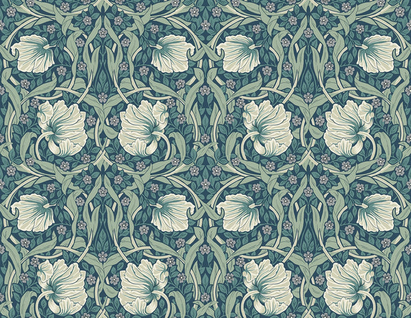 Malibu Ps Pimpernel Floral Vintage Floral - Teal & Sandstone | Peel and Stick Removable Wallcovering